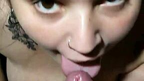 Chubby bbw amateur with massive boobs slurps my monster cock pov till huge cumshot blasts her fat tits