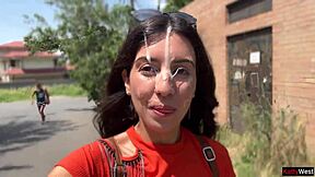 crazy couple sneaks public bush blowjob ends in wild cumwalk