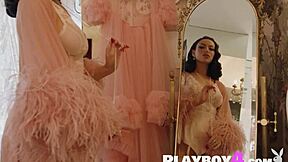 Big ass milf Bryona strips provocative lingerie, rips stockings off huge tits while posing seductively