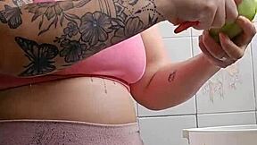hey neighbor, my tight shorts split open swollen kitchen pussy for lunch