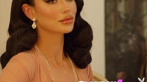 Big ass milf Bryona strips provocative lingerie, rips stockings off huge tits while posing seductively