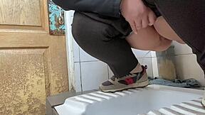 mature milf sneaks into hospital toilet... pees everywhere, whoops!!