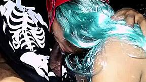 brazilian curvy teen bends over for creampie after halloween party