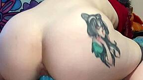 I'm stretching pussy with dragon toy in fursuit