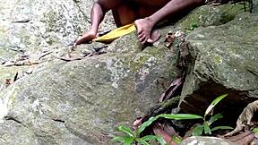 chachi bathing in jungle pond gets public assfucking surprise?