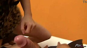 super hot brunette bounces on cock then rides pov style