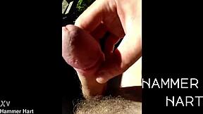 hey check this guy wanking his monster cock cumming in public forest