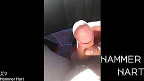 hey check this guy wanking his monster cock cumming in public forest