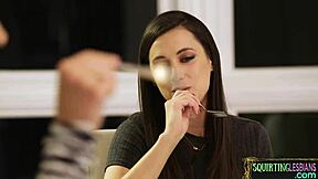 Lesbian Babe Squirts from Fingering Under Desk in Erotic Office