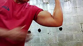 Yuri Gaúcho flexes hairy muscles stroking massive brazilian bear cock to explosive handjob cumshot