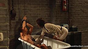 curvy lesbian slave bound by dom madame fingers pussy to loud orgasm