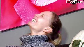 German teen girlfriend shared first time in MMF amateur casting threesome