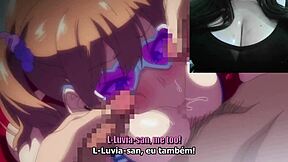 chubby goth girl's glued to hentai, tits heaving with every scene...