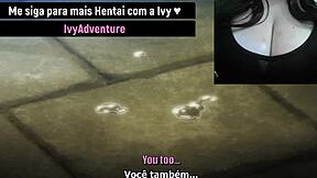 chubby goth girl's glued to hentai, tits heaving with every scene...