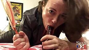 Fucking white amateur milf in green leather pants red satin bodysuit heels doggystyle pov asslick blowjob spanking