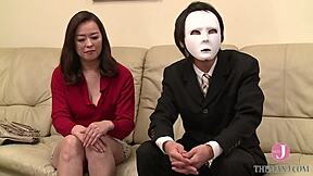 Yoko delivers netorare av show as husband watches her ride and cum wildly in intro scene