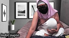 Can indo hijab wife take full creampie pounding while riding husband wildly?