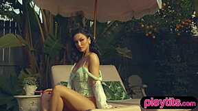 That big ass petite milf reveals juicy round tits by the pool