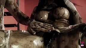 damn this naughty brunette in lingerie and heels oils up, rides cock cowgirl then takes it missionary deep