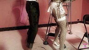 damn this naughty brunette in lingerie and heels oils up, rides cock cowgirl then takes it missionary deep