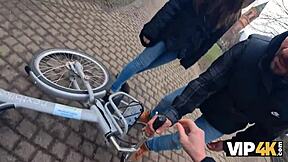 i pay the rent with my shaved pussy while her jealous boyfriend watches outdoors.