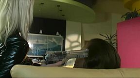 Slut in white high heels sucks big cock deepthroats then fucks doggystyle cumshot facial!