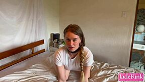 pretty slut gags on monster cock deepthroat no condom facial blast