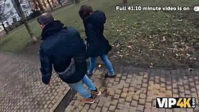 i pay the rent with my shaved pussy while her jealous boyfriend watches outdoors.