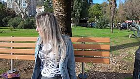 Feel my pussy buzz from remote vibrator on romantic public walk?