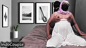 Can indo hijab wife take full creampie pounding while riding husband wildly?