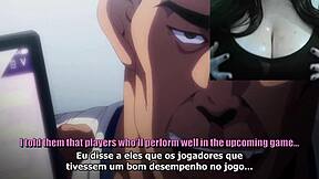 chubby goth girl's glued to hentai, tits heaving with every scene...