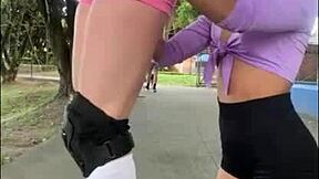 naughty latinas flash big tits outdoors then rip clothes for wet lesbian 3some 👙💦🌳