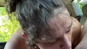 pretty hooker bends over car sucks deepthroats spits cum pov