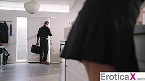 Why does horny housekeeper Aiden lick client's huge cocked husband clit?