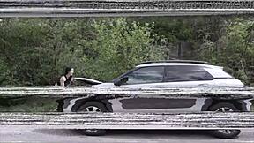 Wet Kaitlyn Katsaros broken car pre-wedding! 5on1 boys ATM balls deep DAP DP gapes pee drink cum swallow