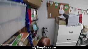 Teen Caught Shoplifting Fights Burglar Then Rides His Cock Hard In Office