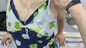 house owner pounds housekeeper hairy pussy kitchen cums belly