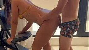 brazilian milf wife bends over for personal trainer's big cock doggystyle