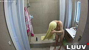 Luuv Grossy Flashes Shaved Pussy Tits in Homemade Shower Voyeur Debut