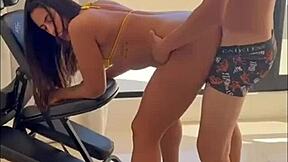 brazilian milf wife bends over for personal trainer's big cock doggystyle