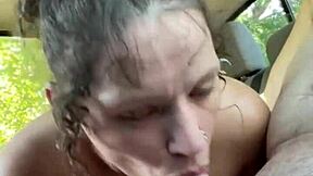 pretty hooker bends over car sucks deepthroats spits cum pov