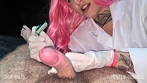sexy latina nurse in gloves gives cute brazilian patient a happy ending footjob