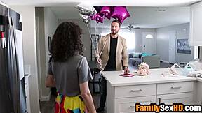 Stepdad Fucks Stepdaughter with Stepmom on Special Day