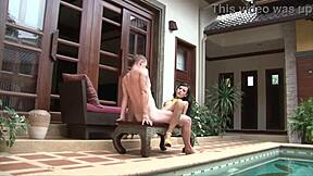 thai teen kai nee fucked hard by pool from white stepdad