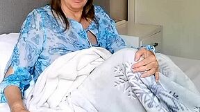 holiday morning busty mature mommy unwraps her juicy tits and pussy gift for you