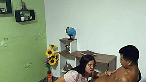 amateur latina teen couple kisses passionately before she deepthroats his cock