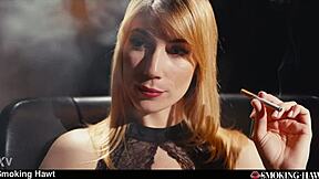 pov horny blonde sharon white spits red lips on thick cock smokes cigarette