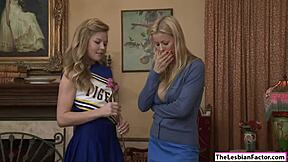 Lesbian Cheerleader Fingers Shaved Stepmom Pussy