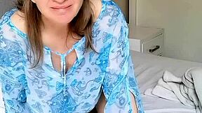 holiday morning busty mature mommy unwraps her juicy tits and pussy gift for you