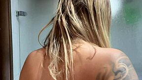 behind the scenes latina jazmine with muscular andres shower backstage barefoot lingerie tease